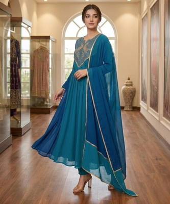 Blue chanderi embroidered kurta set 2