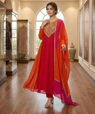 Multicolor chanderi embroidered kurta set 2