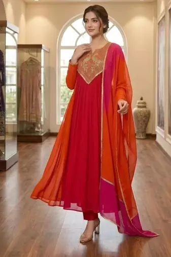 Multicolor chanderi embroidered kurta set