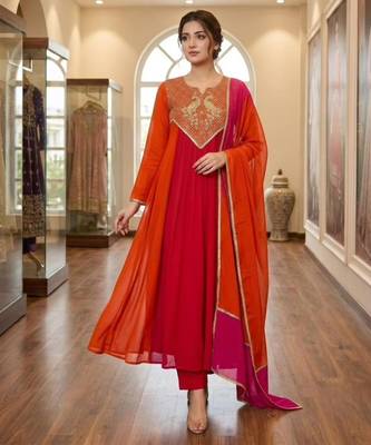 Multicolor chanderi embroidered kurta set 3