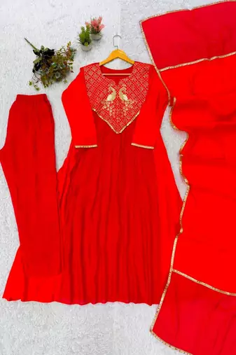 Multicolor chanderi embroidered kurta set