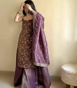 Purple silk blend embroidered palazzo set