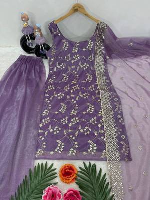 Purple silk blend embroidered palazzo set 2