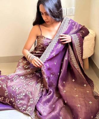 Purple silk blend embroidered palazzo set 3