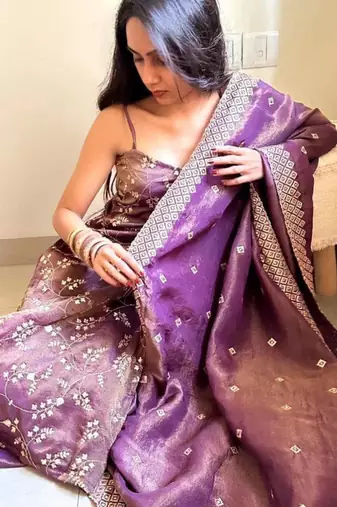 Purple silk blend embroidered palazzo set