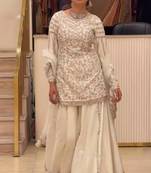 Off-white faux georgette embroidered palazzo set
