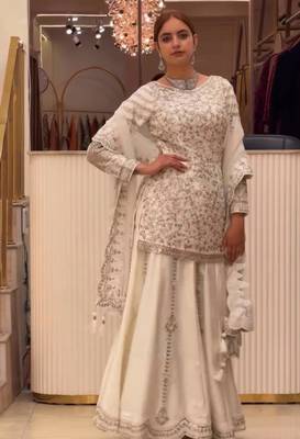 Off-white faux georgette embroidered palazzo set 2