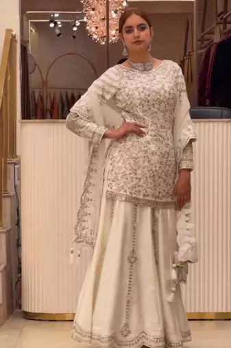 Off-white faux georgette embroidered palazzo set