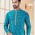Firozi digital printed silk kurta pajama set with thread work