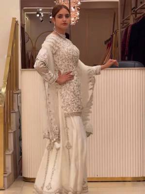 Off-white faux georgette embroidered palazzo set 3