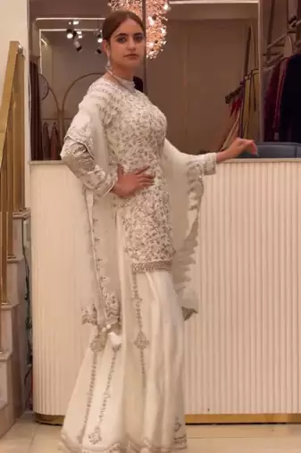 Off-white faux georgette embroidered palazzo set