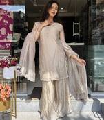 Champagne silk blend embroidered palazzo set