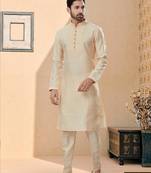 Golden silk kurta pajama set with thread work