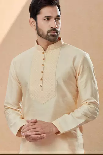 Golden silk kurta pajama set with thread work