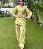 Lime cotton poly embroidered farshi salwar set