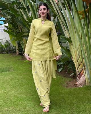 Lime cotton poly embroidered farshi salwar set 2
