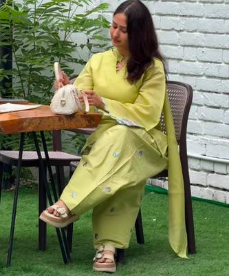 Lime cotton poly embroidered farshi salwar set 3