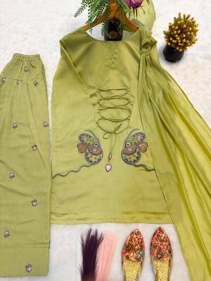 Lime cotton poly embroidered farshi salwar set 4