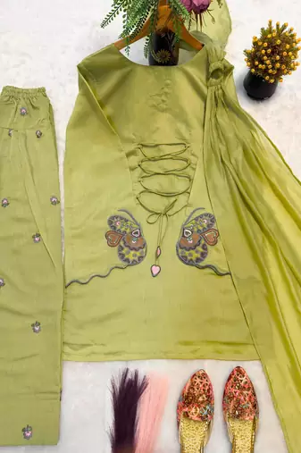 Lime cotton poly embroidered farshi salwar set