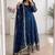 Royal-blue silk blend embroidered flared gown set