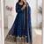 Royal-blue silk blend embroidered flared gown set