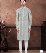 Green & multicolour digital printed full embroidery chikankari thread work kurta pajama set