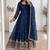 Royal-blue silk blend embroidered flared gown set