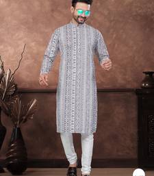 Purpel & multicolour digital printed full embroidery chikankari thread work kurta pajama set