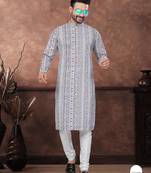 Purpel & multicolour digital printed full embroidery chikankari thread work kurta pajama set