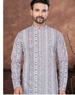 Purpel & multicolour digital printed full embroidery chikankari thread work kurta pajama set 2