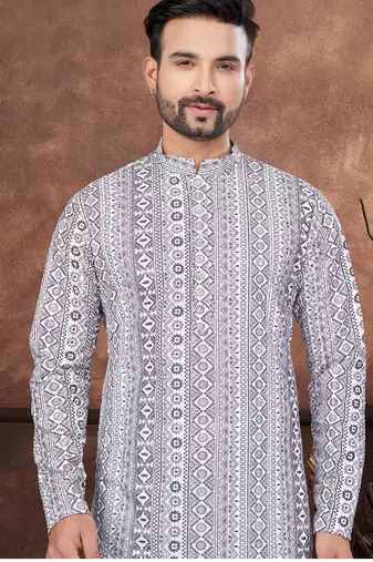 Purpel & multicolour digital printed full embroidery chikankari thread work kurta pajama set