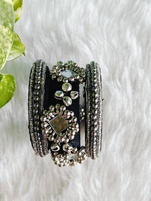  handcrafted black & silver mirror ghungroo statement bangle (set of 6) 1