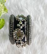  handcrafted black & silver mirror ghungroo statement bangle (set of 6)