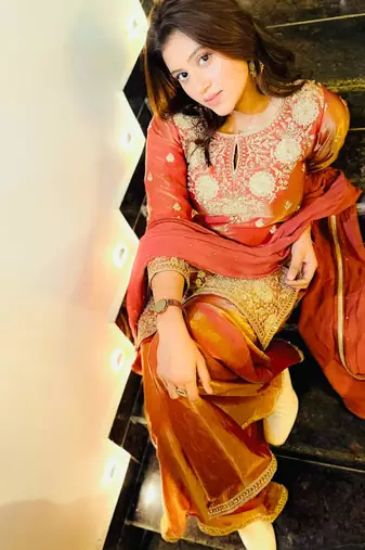 Peach silk blend embroidered sharara set