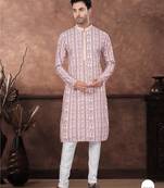 Multicolor digital printed full embroidery chikankari thread work kurta pajama set