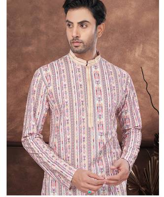 Multicolor digital printed full embroidery chikankari thread work kurta pajama set 2
