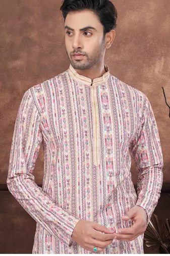 Multicolor digital printed full embroidery chikankari thread work kurta pajama set