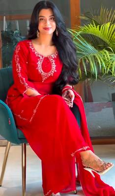 Red faux georgette embroidered sharara set 2