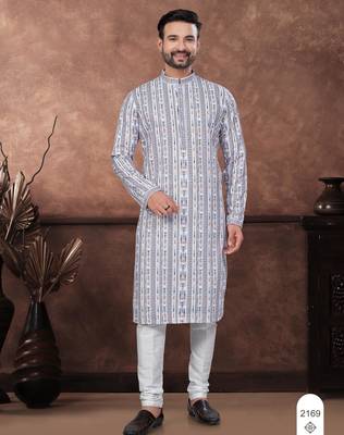 Multicolor digital printed full embroidery chikankari thread work kurta pajama set 1