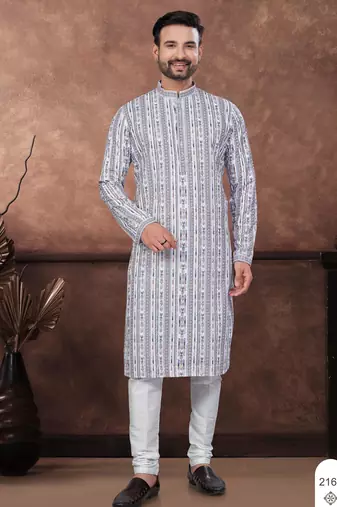 Multicolor digital printed full embroidery chikankari thread work kurta pajama set