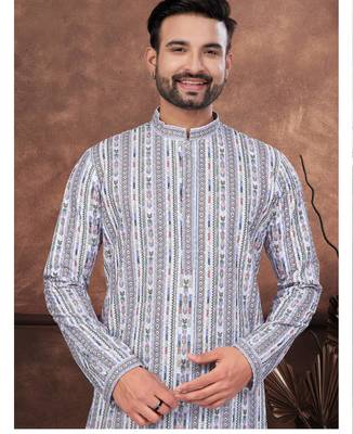 Multicolor digital printed full embroidery chikankari thread work kurta pajama set 2