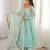 Turquoise faux georgette embroidered palazzo set
