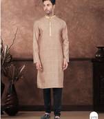Beige digital printed jackard thread work kurta pajama set