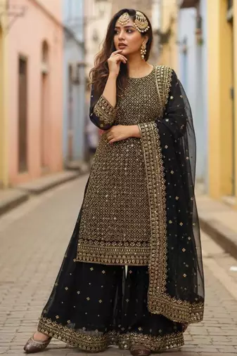 Black georgette embroidered palazzo set