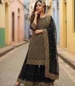 Black georgette embroidered palazzo set