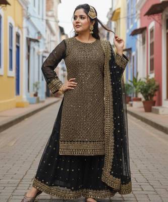Black georgette embroidered palazzo set 2