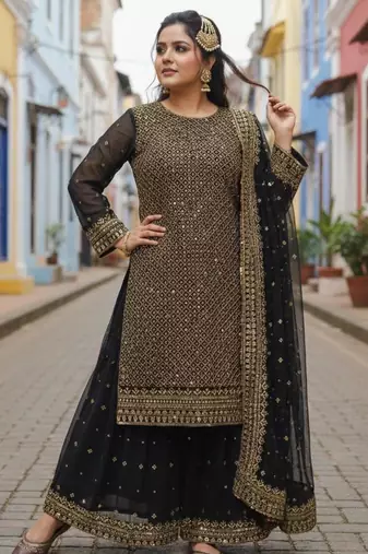 Black georgette embroidered palazzo set