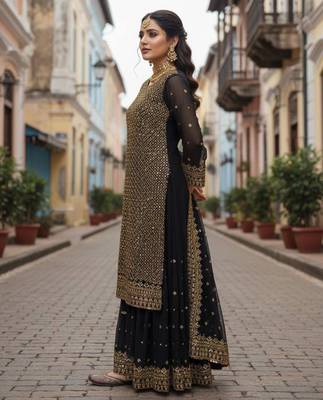 Black georgette embroidered palazzo set 3