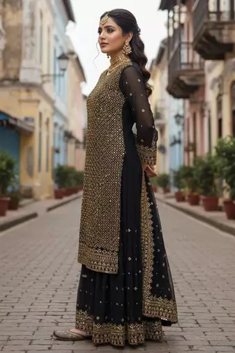 Black georgette embroidered palazzo set