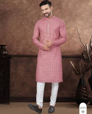 Maroon & multicolor digital printed full embroidery chikankari thread work kurta pajama set 1